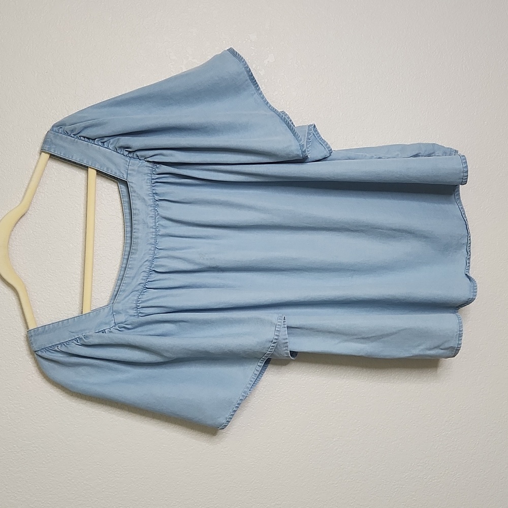 St John's Bay light denim peasant style top, size 2X